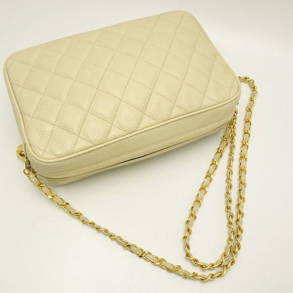 Chanel Chain Shoulder Bag Diagonal Matelasse Caviar Skin Ivory - Picture 3 of 7